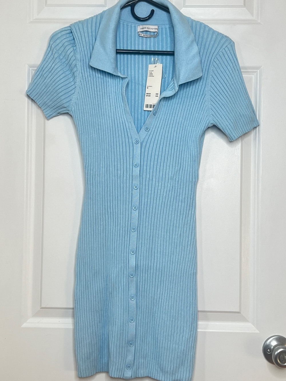 Urban Outfitter Blue Ribbed Button-Front Polo Dress